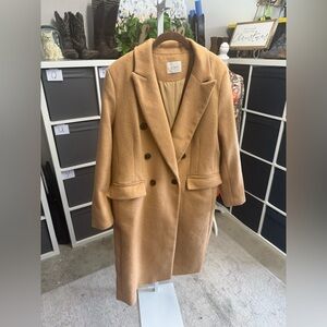 LOFT Women's Tan Double-Breasted Wool Blend Trench Coat